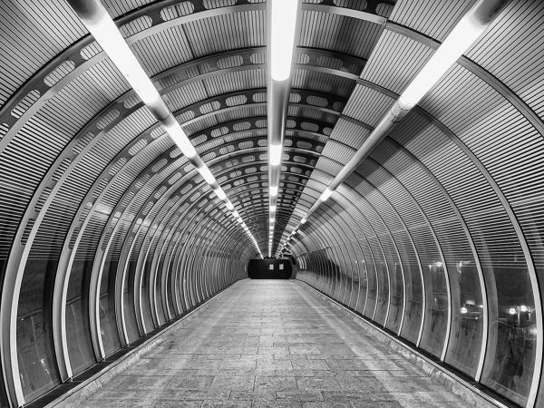 Black and white DLR walkway