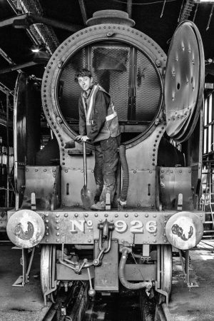Preparing Engine 926 at Goathland (Black and white)